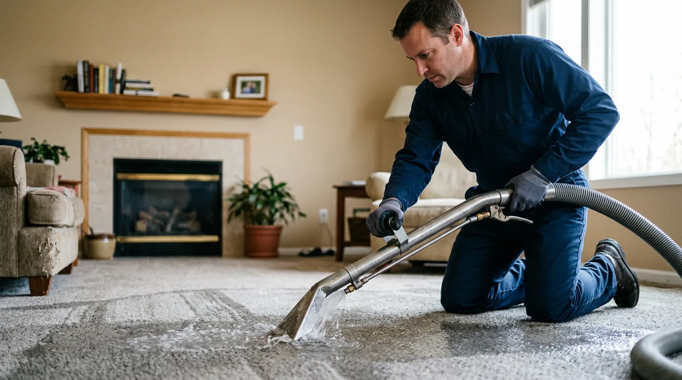 Water damage restoration technician working near Platteville, WI